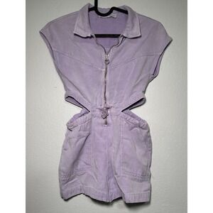 Zara Cut-Out Romper Kids Size 7 Lilac Purple Excellent Zip Front Twill Jumpsuit